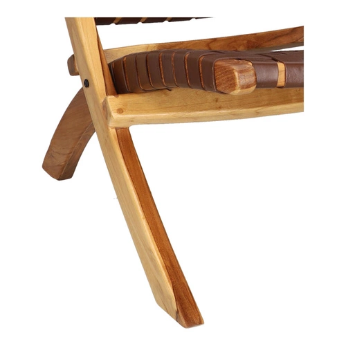 Fotel Perugia skóra naturalna brązowa drewniany pleciony boho do salonu i gabinetu Intesi