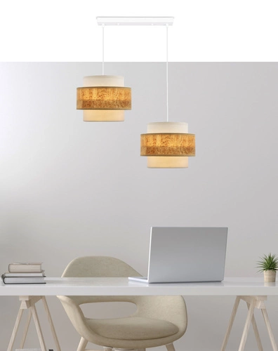 Lampa wisząca Cork biały 2x40W E27  abażur biały+beżowy