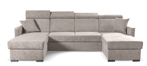 Narożnik z funkcją spania Mils U beżowy nowoczesny do salonu z pojemnikiem Intesi