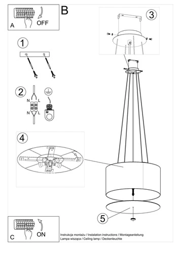 Żyrandol nowoczesny OTTO 50 czarny lampa sufitowa do salonu i jadalni pięć źródeł światła