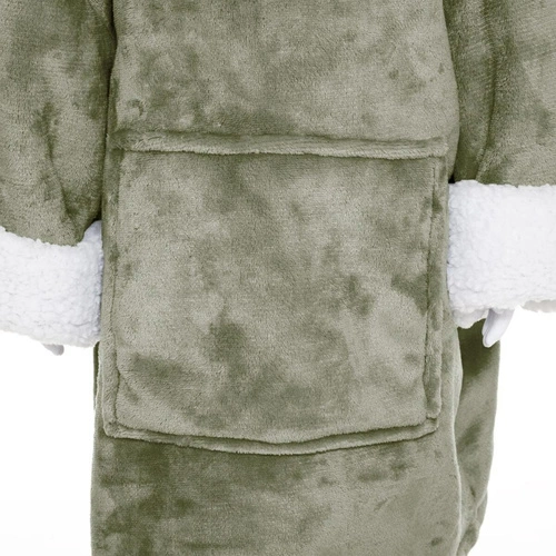 Koc polarowy z kapturem Dino zielony ciepły dla dzieci do pokoju dziecięcego Atmosphera