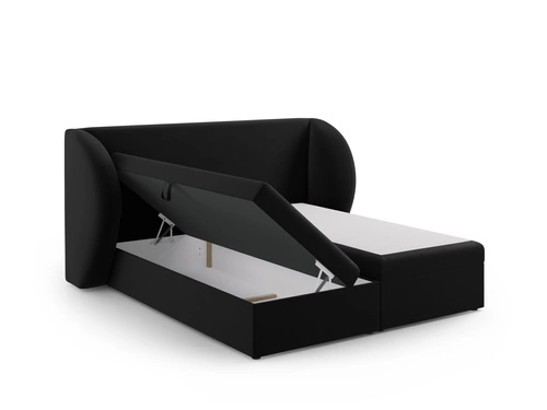 Łóżko tapicerowane Miley 160x200 czarne welurowe z pojemnikiem do sypialni glamour