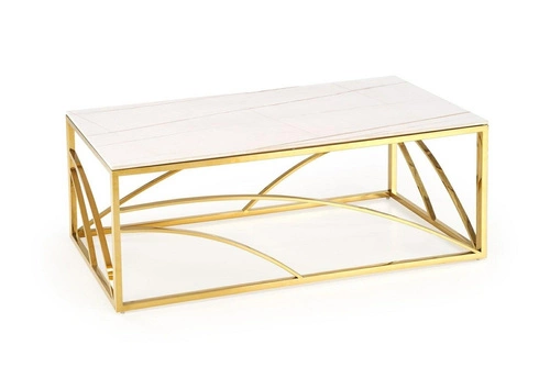 Stolik kawowy Taman prostokątny szklany biały marmur złoty glamour do salonu Intesi 120x60