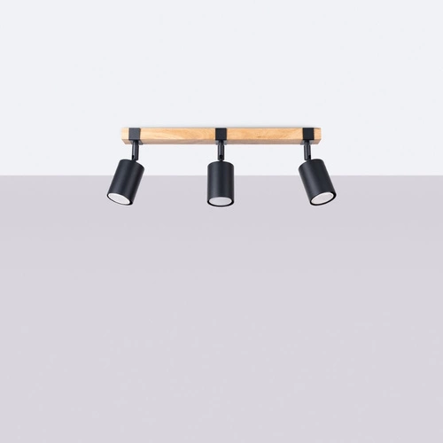 Plafon sufitowy FAGER 3 czarny skandynawski z drewnem do salonu i sypialni SOLLUX