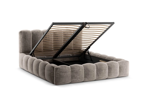 Łóżko tapicerowane Lupine Cappuccino Chenille 200x200 z pojemnikiem do sypialni glamour