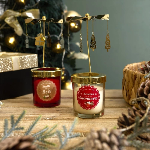 Świąteczna świeca zapachowa z karuzelą Intesi czerwona dekoracja bożonarodzeniowa na stół