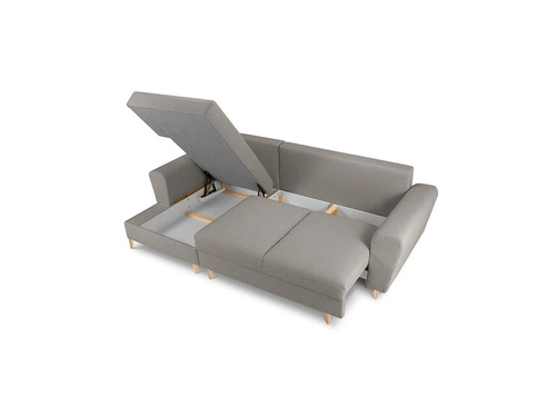 Narożnik z funkcją spania Moghan Grey Boucle Lewostronna kolor nóg naturalny