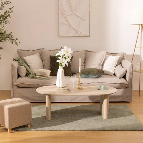 Stolik kawowy Anaya owalny do salonu nowoczesny trawertyn 120x60 cm