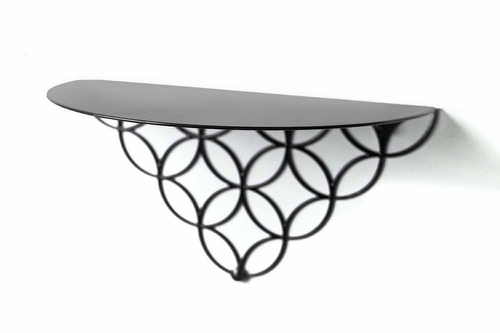 Nowoczesna półka ścienna na książki Holo czarna metalowa 37 cm POLYHEDRA do salonu