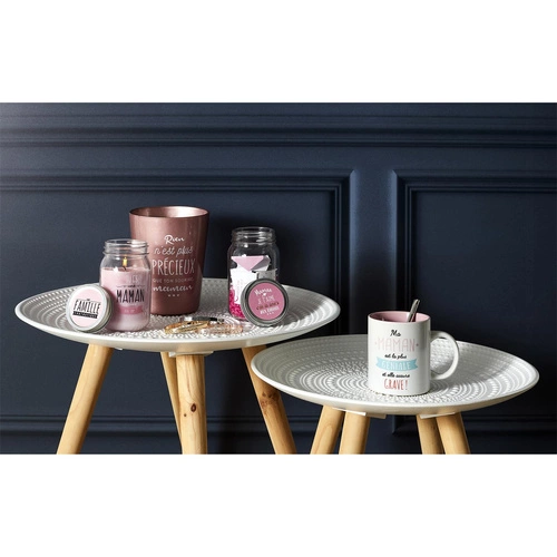 Zestaw 2 okrągłych stolików kawowych Intesi biały/naturalny skandynawski drewniany 2w1 do salonu