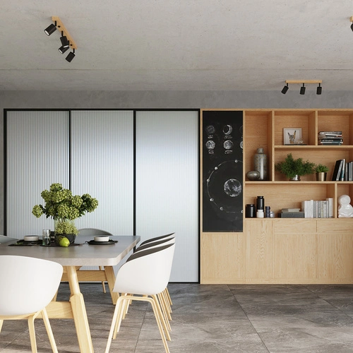 Nowoczesny plafon sufitowy VERDO 4 czarny z drewnem regulowany do salonu SOLLUX LIGHTING