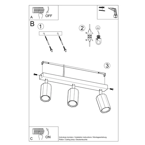 Plafon sufitowy drewniany Zeke 3 dąb nowoczesny do salonu, kuchni lub sypialni