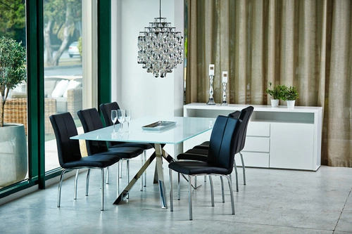 Zestaw 4 krzeseł do jadalni Asama Actona czarne tapicerowane ekoskóra nowoczesne metalowe