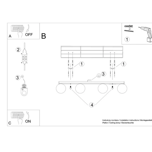 Plafon sufitowy nowoczesny biały YOLI 4 metalowy do salonu i sypialni SOLLUX LIGHTING