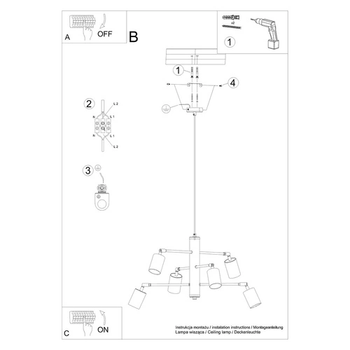 Nowoczesny żyrandol LEMMI 6 czarny metalowy do salonu i jadalni świeci w dół SOLLUX