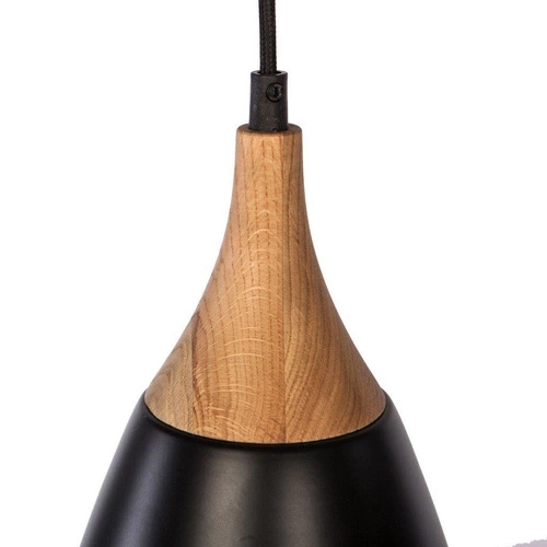 Lampa wisząca Meta czarna nowoczesna z dębowym drewnem nad stół do jadalni