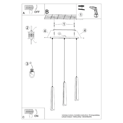 Lampa wisząca PRYSM 3L czarna skandynawska 3-punktowa do salonu, nad stół lub wyspę