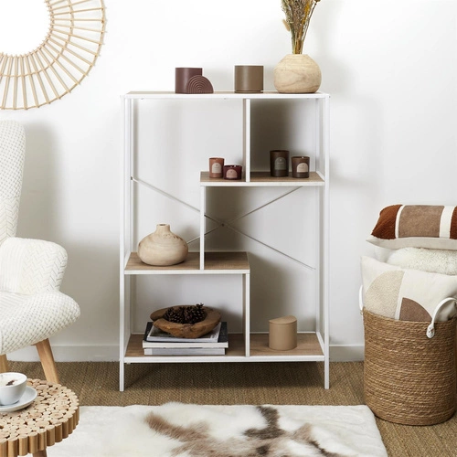 Regał na książki do salonu Rack M biały nowoczesny loftowy metalowy 80 cm Intesi