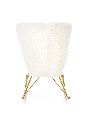 Fotel bujany Fadil do salonu kremowy boucle glamour na złotych nogach łatwoczyszczący