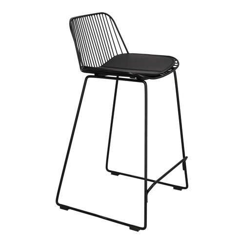 Hoker Dill Low czarny z oparciem, metalowy z ekoskórą, industrialny do kuchni 66 cm Intesi