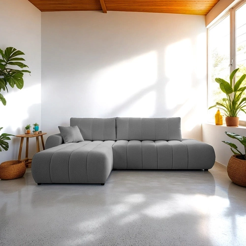 Narożnik z funkcją spania lewy Hobro szary nowoczesny do salonu z pojemnikiem Intesi