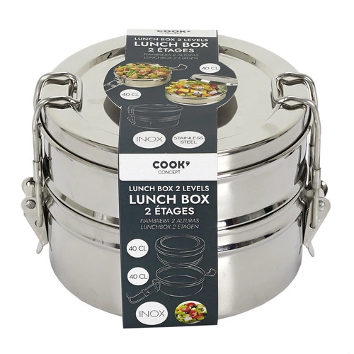 Metalowy Lunch box śniadaniówka z 2 pojemnikami