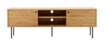 Szafka RTV drewniana Lattes dąb 150 cm nowoczesna z lamelami na wysokich nogach do salonu