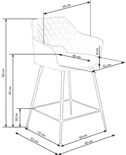 Hoker Ruban zielony welurowy z oparciem i podłokietnikami do kuchni i jadalni nowoczesny
