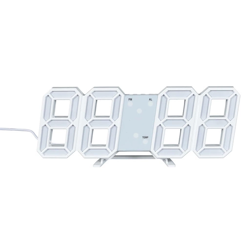 Nowoczesny zegar budzik cyfrowy LED Intesi biały do sypialni na szafkę nocną