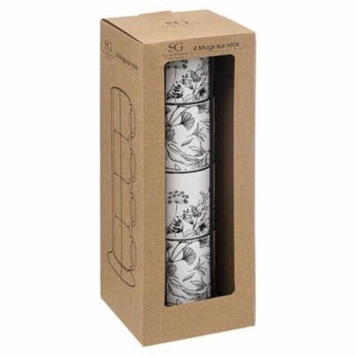 Zestaw 4 ceramicznych kubków Floral 240ml do kawy i herbaty biały 5five simply smart