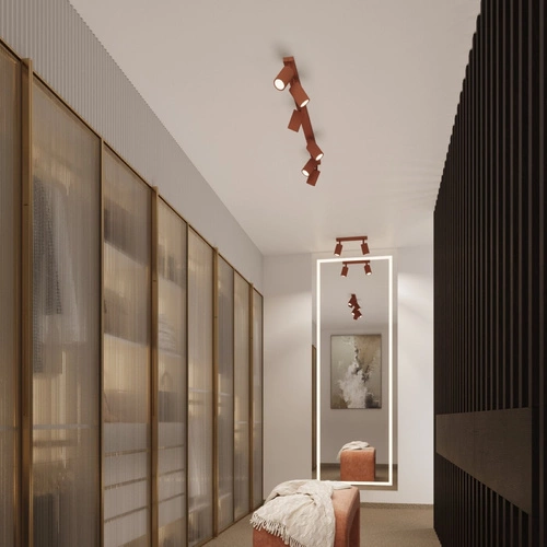 Plafon sufitowy KARBON 60 ochra czerwona do salonu minimalistyczny aluminiowy SOLLUX