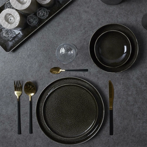 Zestaw sztućców Cerise złote i czarne ze stali nierdzewnej 16 elementów Intesi glamour