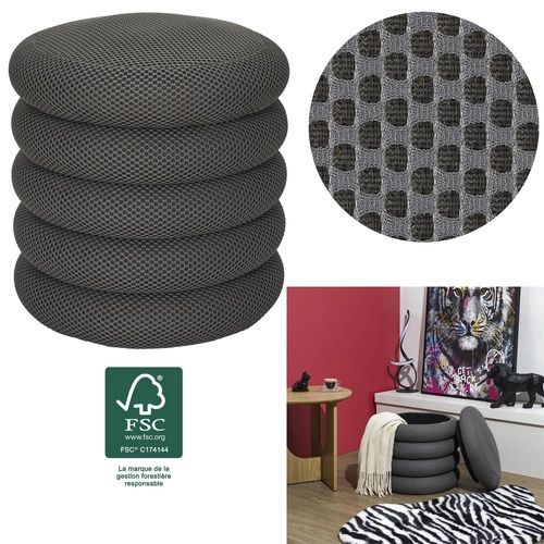 Pufa Atom szara okrągła ze schowkiem nowoczesna do salonu i sypialni Intesi 42 cm