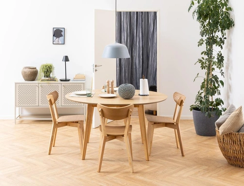 Okrągły stół do jadalni Roxby 140 cm naturalny dąb skandynawski minimalistyczny Actona