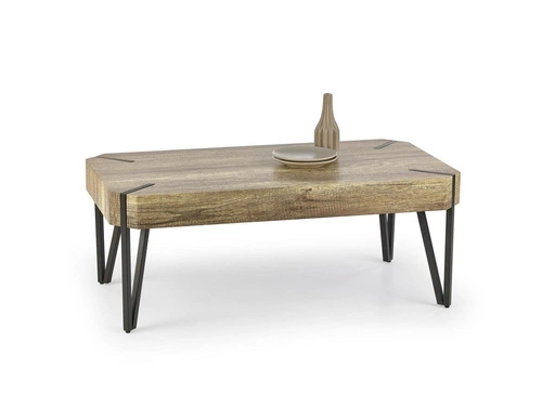 Stolik kawowy Lofty prostokątny dębowy z czarną metalową podstawą loft do salonu 110x60 cm