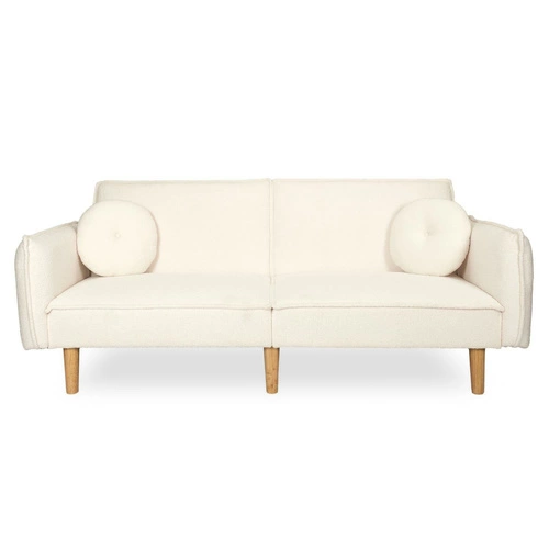 Sofa rozkładana z funkcją spania Boghena beżowa skandynawska 2 osobowa do salonu na wysokich nogach