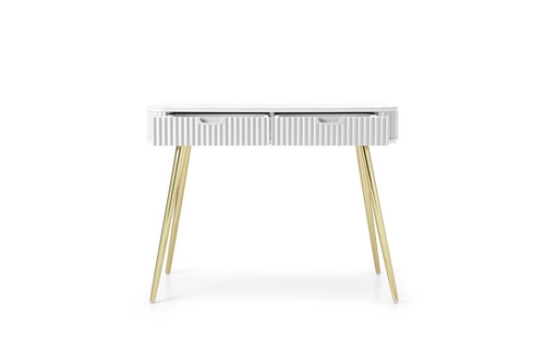 Toaletka biała z szufladami Seda Intesi nowoczesna do sypialni na złotych nogach glamour