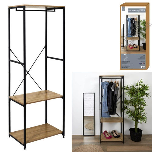 Lukis nowoczesny wieszak stojący do przedpokoju z półkami loft metal czarny brązowy Intesi