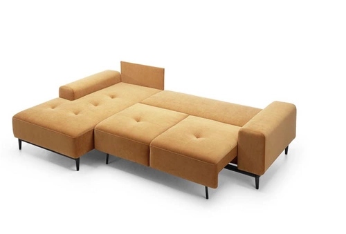 Narożnik z funkcją spania Revon lewy welurowy szaro-beżowy nowoczesny do salonu Intesi