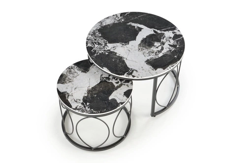 Zestaw 2 okrągłych stolików kawowych Dariam czarny marmur nowoczesny do salonu Intesi