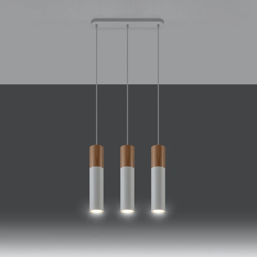 Lampa wisząca Pablo 3L biała drewniana nad stół nowoczesna do salonu i jadalni