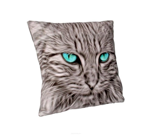 Poduszka dekoracyjna Mouton z nadrukiem kota welurowa antyalergiczna do salonu szara