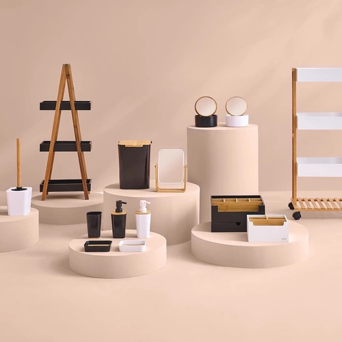 Lustro stojące Natureo prostokątne do toaletki boho bambusowe białe do makijażu