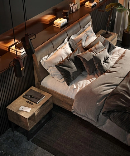 Szafka nocna Intesi Anciano 56 cm brązowa z szufladą, nowoczesny styl loftowy, elegancka dekoracja sypialni