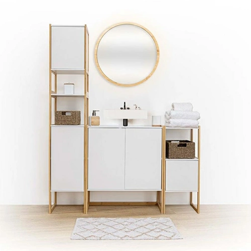 Dozownik do mydła Natureo biały z drewnem jesionowym do łazienki nowoczesny 