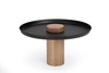 Stolik kawowy okrągły TYK 63 cm dębowy z czarnym stalowym blatem nowoczesny do salonu NORDIFRA