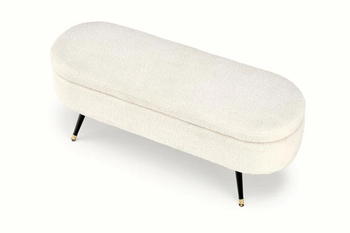 Ławka tapicerowana ze schowkiem Avico kremowa bouclé do przedpokoju i sypialni glamour