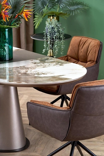 Stół rozkładany do jadalni Bonnel nowoczesny beżowy marmur owalny 160-200 cm Intesi