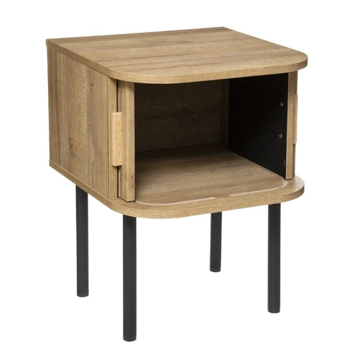 Szafka nocna drewniana Colva 40 cm czarna z frezowanym frontem boho Atmosphera