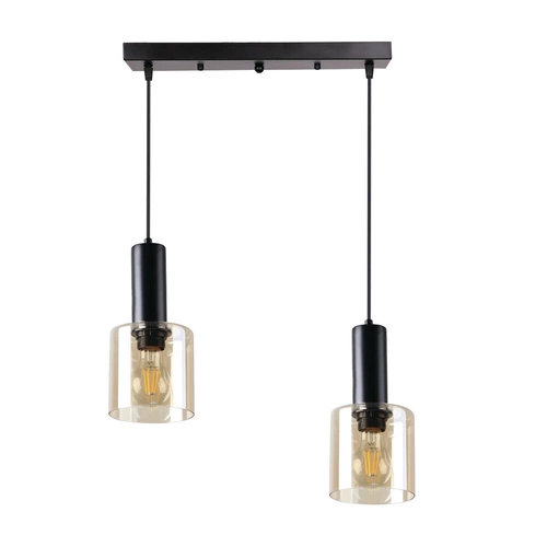 Lampa wisząca Isar czarny 2x40 E27 klosz  bursztynowy